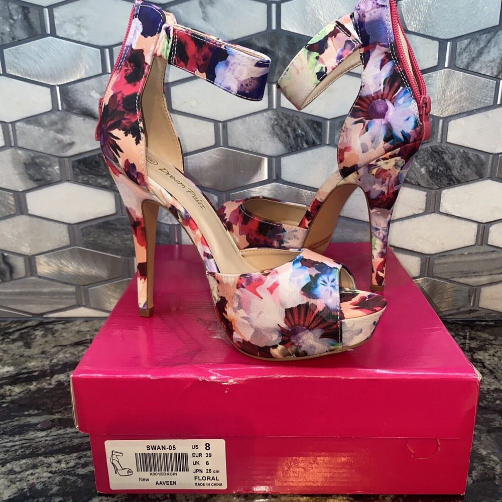 Dream Pairs Floral High Heel Peep Toe Womens‎ 8
